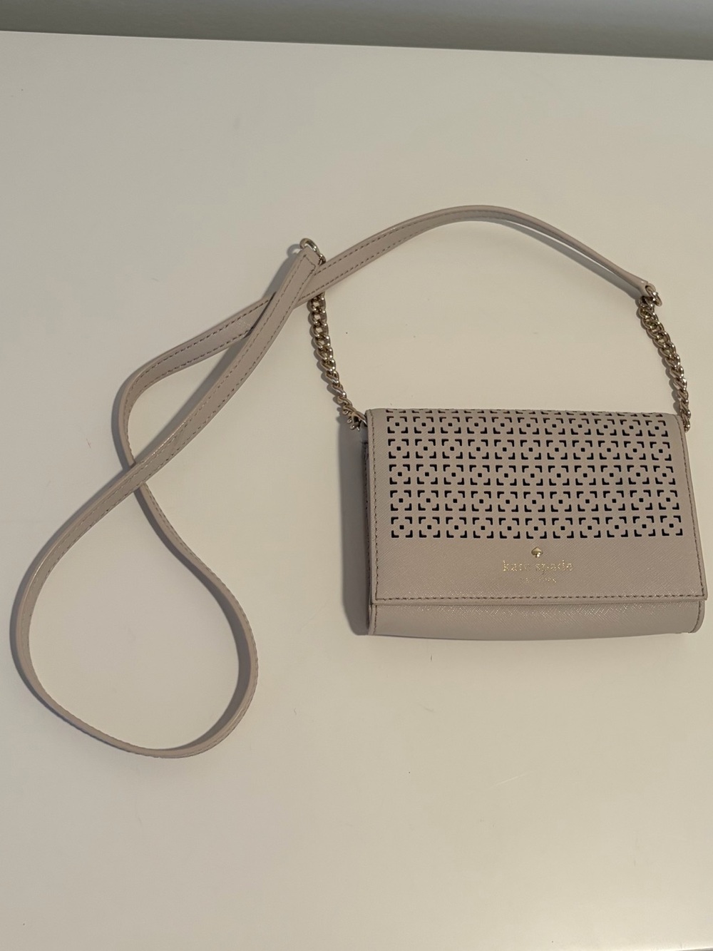 Kate Spade Cami Convertible Flap Crossbody Bag Clutch Crisplinen Saffiano